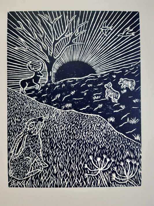 Sunrise Over The Fell Original Lino Print Signed