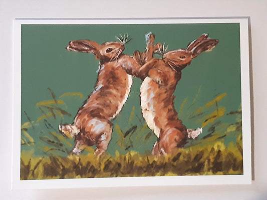 Boxing Hares 5 x 7 Inch Greeting Card