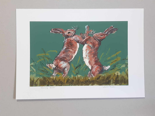 Boxing Hares Wall Art Print 2 Sizes