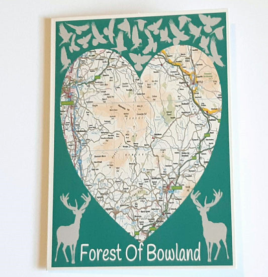 The Heart Of The Forest Of Bowland OS Map 5 x 7 Inch Greeting Card